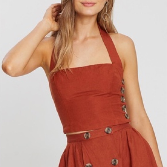 TIGERLILY Lina Linen Rust Orange Halter Neck Crop Top NWT RRP$119 - Picture 12 of 16